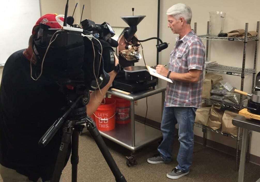 Supertaster Tracy Allen is filmed while he looks over the roasting of the papal coffee beans at Brewed Behaviors headquarters in Overland Park, KS. (Credit: Brewed Behaviors)
