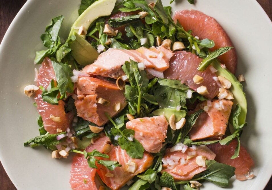 This recipe for salmon, avocado, grapefruit and watercress salad