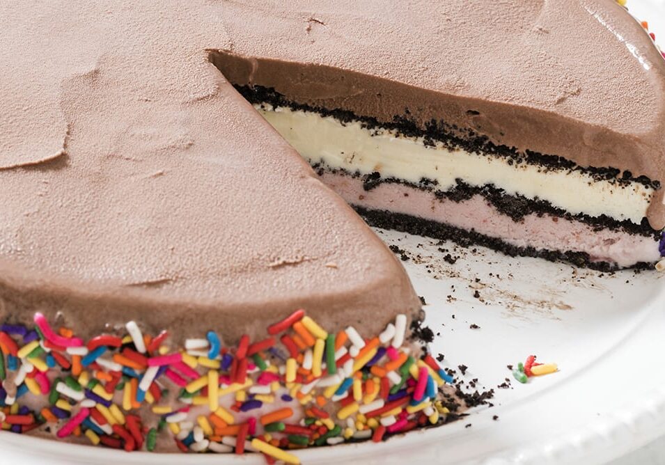 This ice cream cake recipe appears in the cookbook “The Perfect Cake.” (Daniel J. van Ackere | America's Test Kitchen via AP)