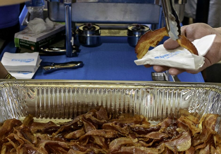 A shot of a lot of bacon. 