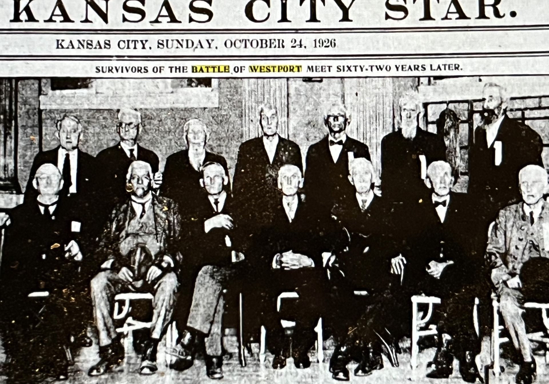 Photo in Kansas City Star of battle of westport veterans gathered in Kansas City