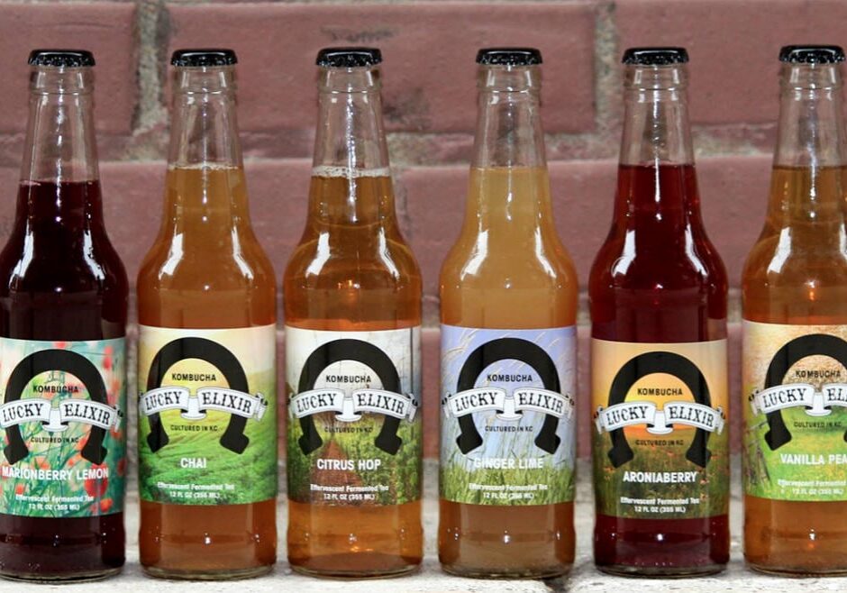 bottles of Lucky Elixir kombucha