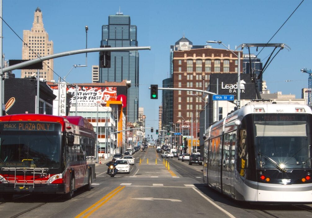 A bus and a streetcar.