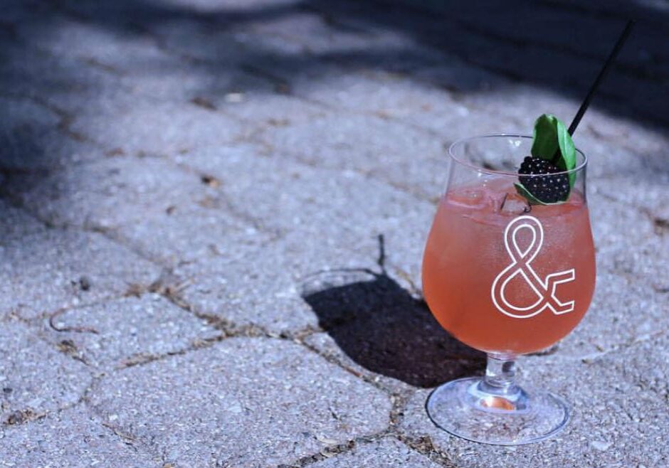 A cocktail on pavement