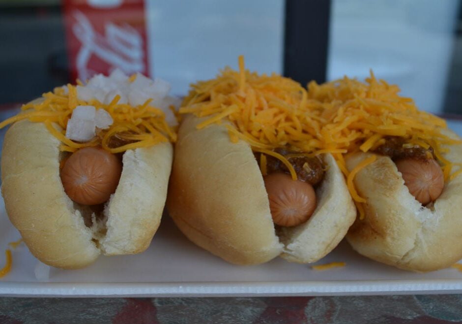 A trio of Coney dogs.