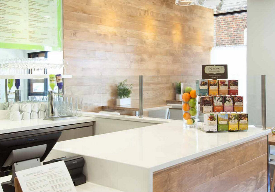 A shot of the counter at Enjoy Pure Food + Drink.