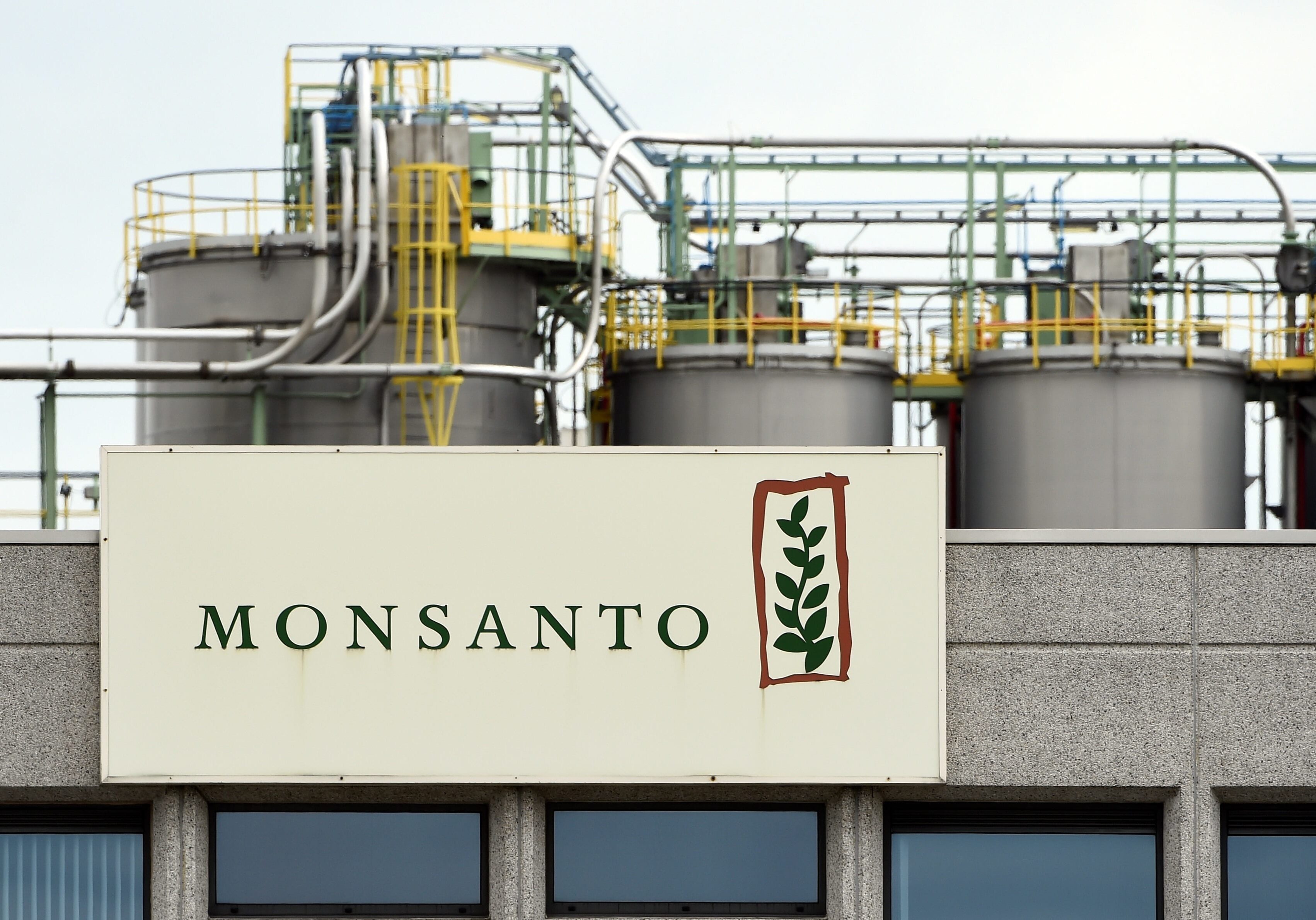 The Monsanto logo on a building at the firm Manufacturing Site and Operations Center near Antwerp, Belgium, on May 24.
