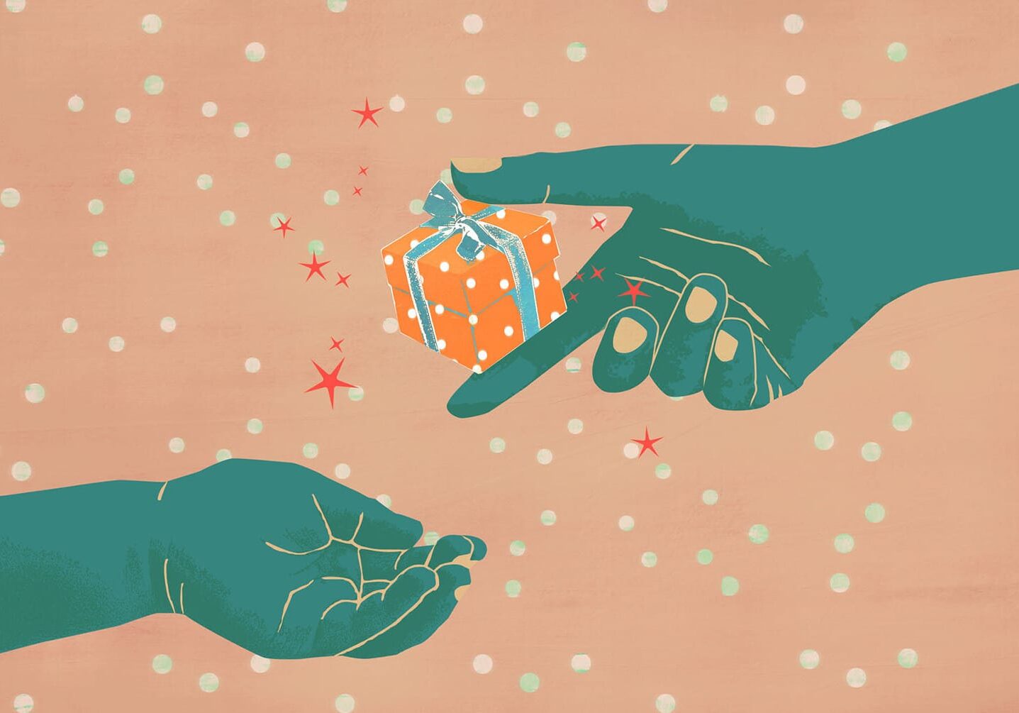 Female hands giving a surprise present to a loved one