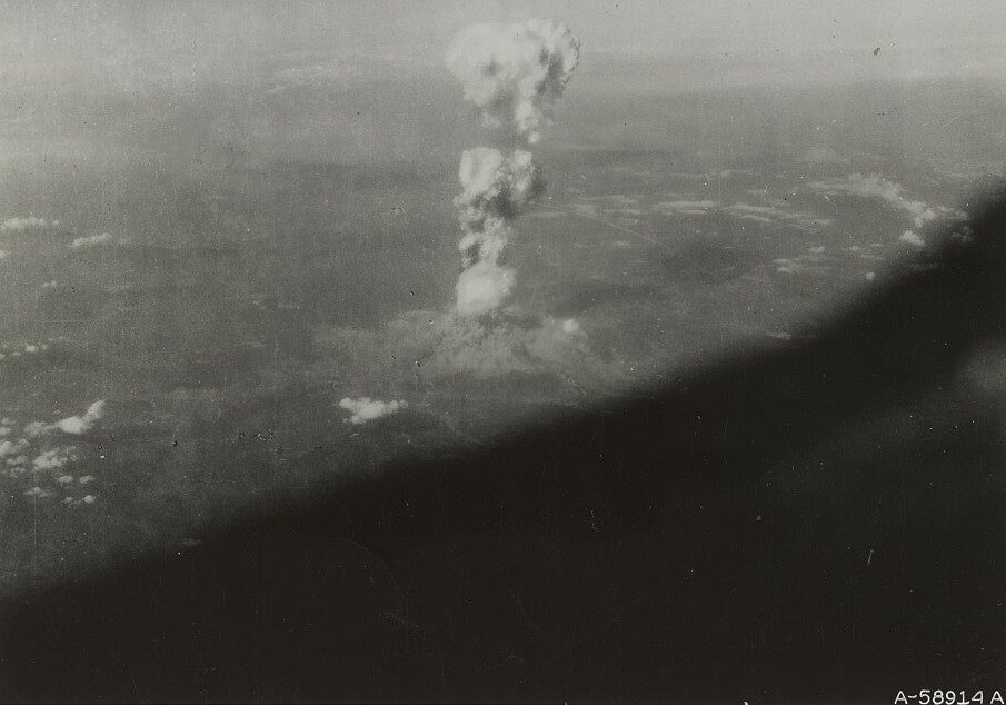 The atomic bomb explodes at Hiroshima, Japan, on Aug. 6, 1945. (Library of Congress)
