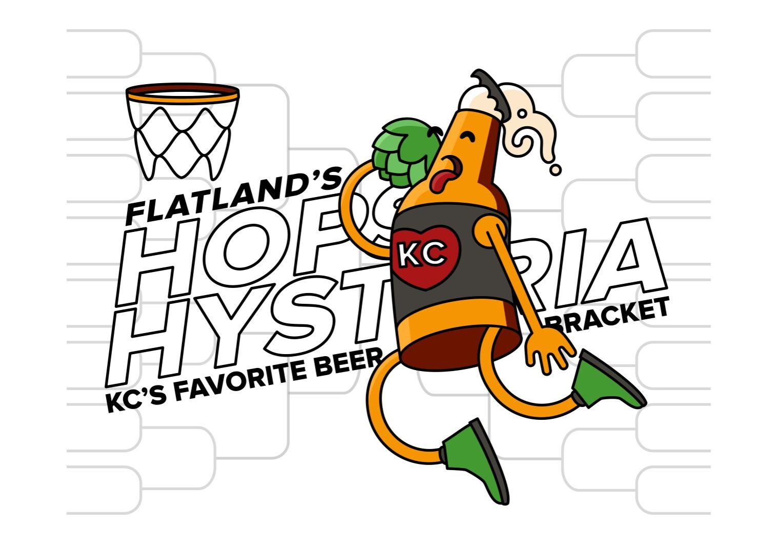 Flatlandkc.org's Hops Hysteria - beer bottle character dunking a hop into a basket