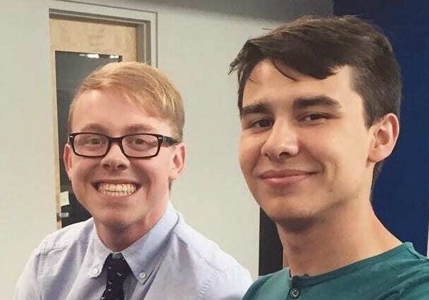 Interns Brett Stone, left, and Mason Kilpatrick spent their summer working with digital content at KCPT. (Photo: Rhian Jones | KCPT)
