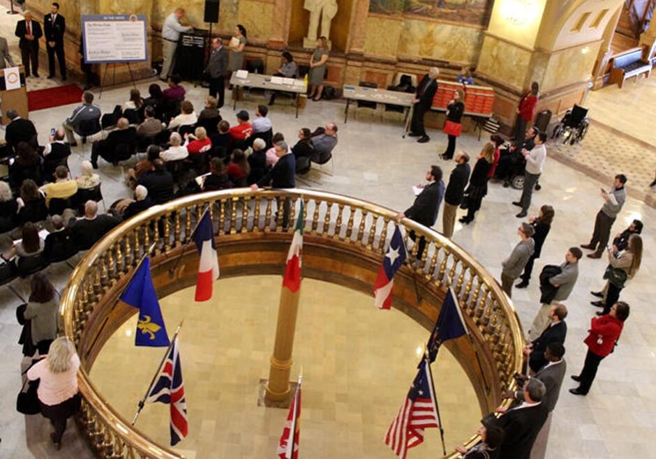 The Open Kansas initiative kicked off last week in the Statehouse rotunda. Nonprofit organizations that advocate for children, minorities and low-income Kansans launched the effort to counter what they see as a trend toward less open government. (Photo: Susie Fagan | Heartland Health Monitor)