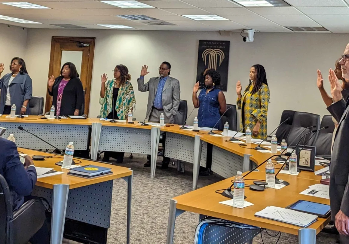 Members of the Mayor's Commission on Reparations were sworn in on May 23, 2023, to begin studying the impacts of slavery and decades of racial segregation on Black residents of Kansas City. (Lawrence Brooks IV | KCUR 89.3)