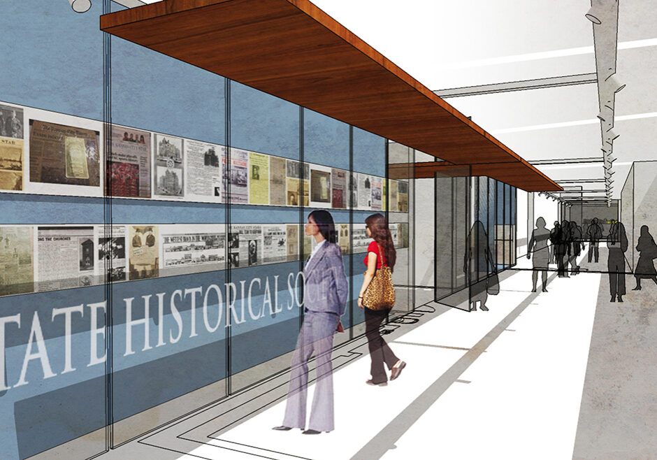 rendering of corridor gallery in new kansas city research center