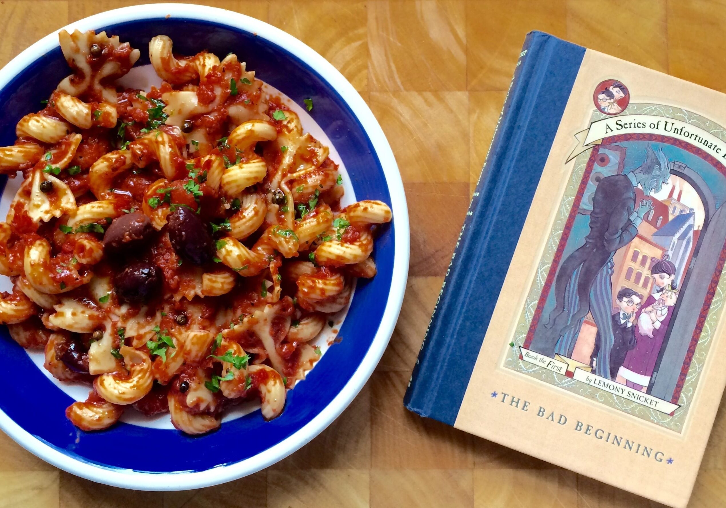 Pasta puttanesca is perhaps the most well-known dish among Lemony Snicket fans, although Count Olaf would have preferred roast beef.