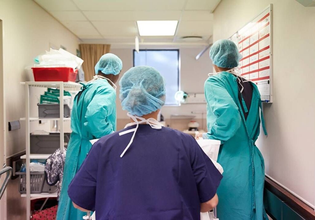 A surgery team in a hospital.