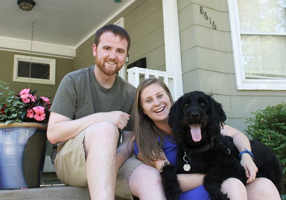 Ben Evans, his fiancee and their dog