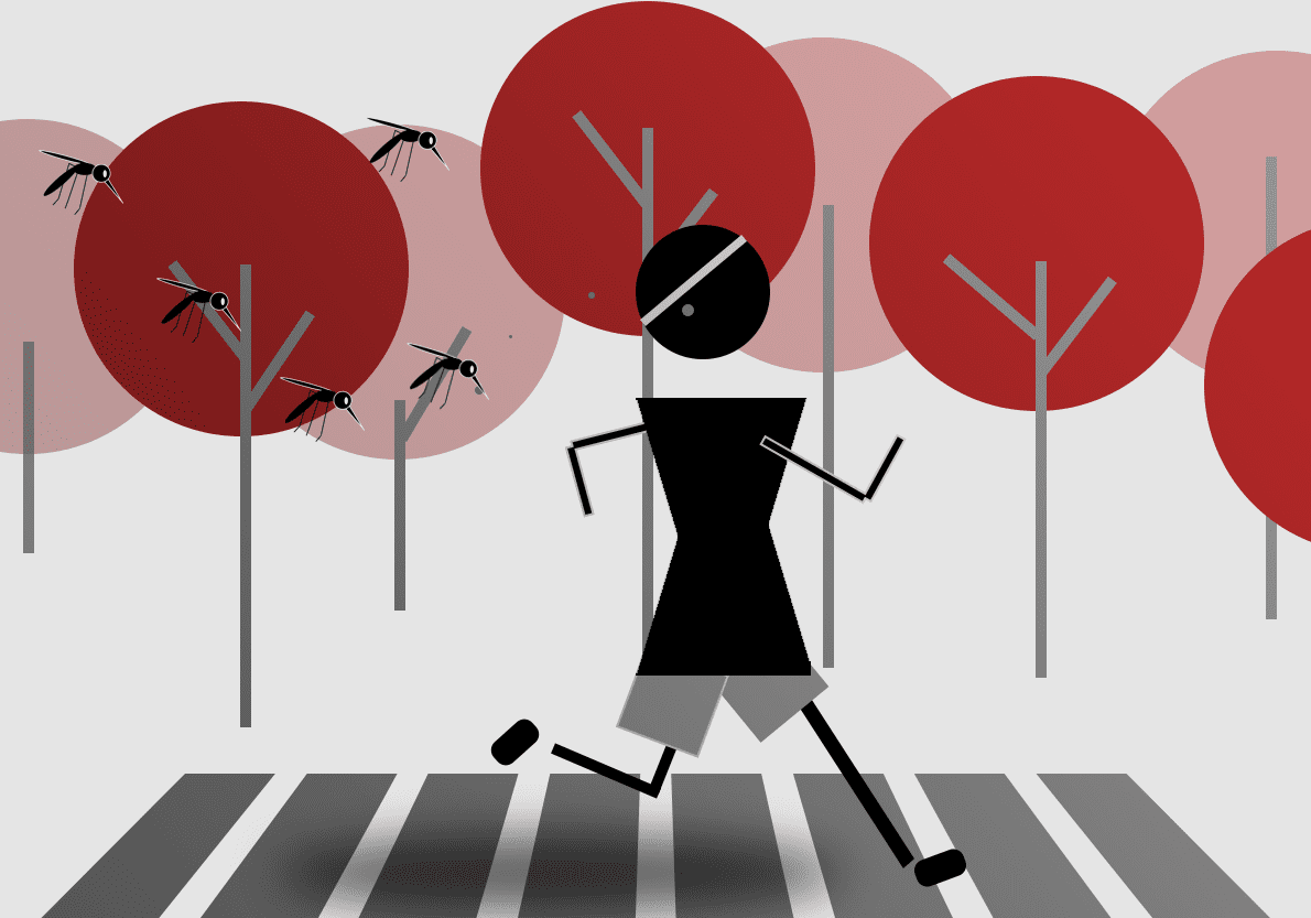 A woman running from mosquitos