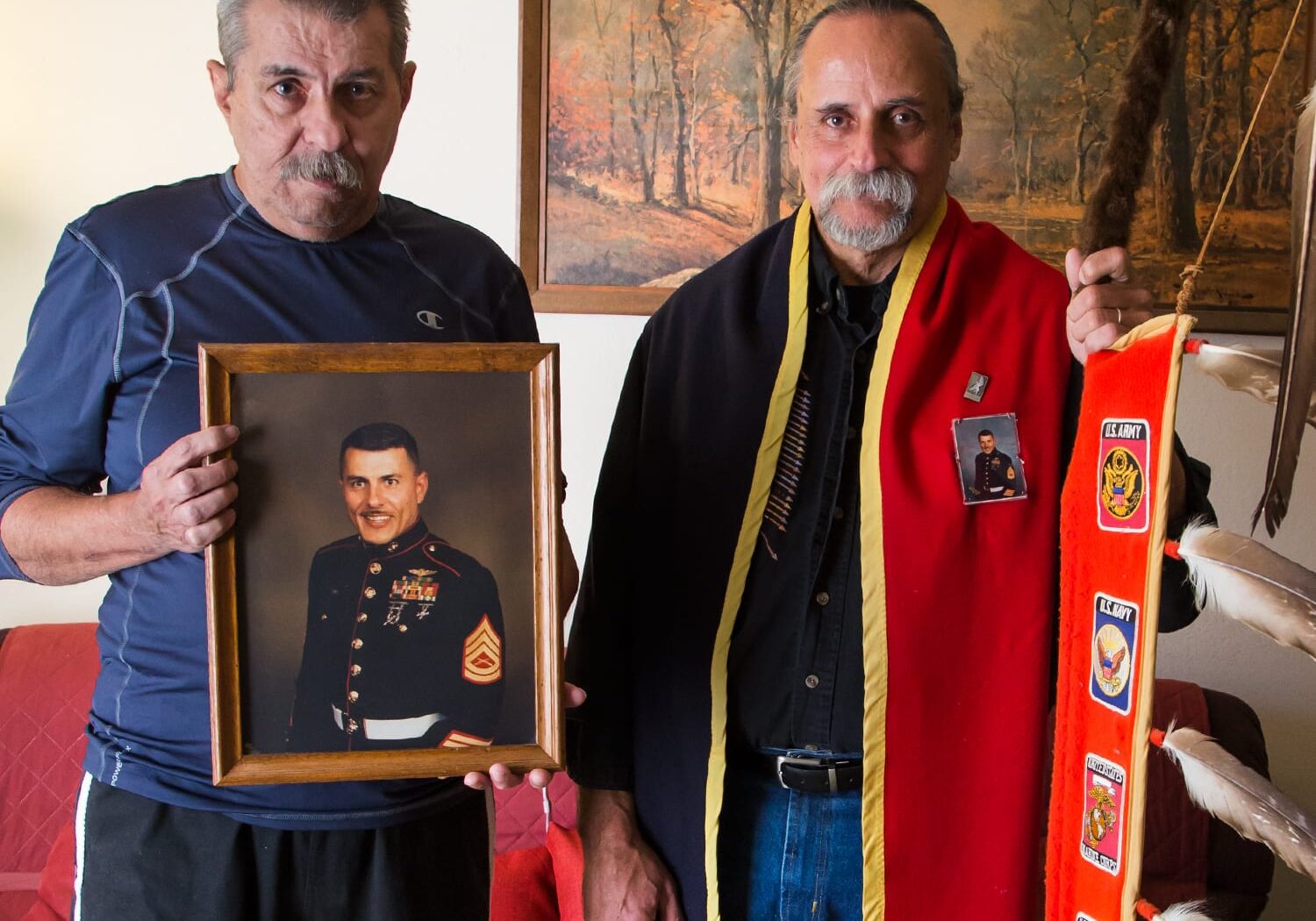 James and Norman Johnson with military and native american clothes
