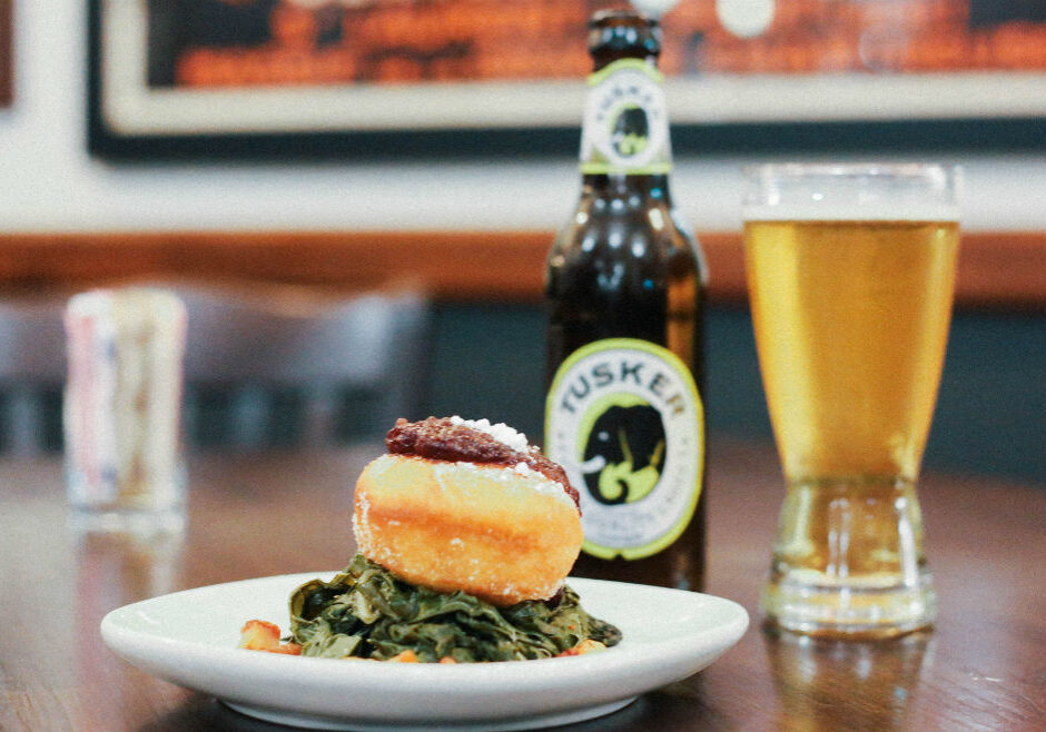 A doughnut and a beer