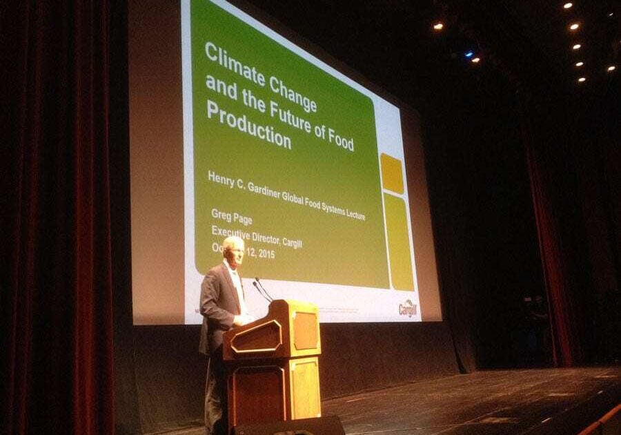 Greg Page, executive director of Cargill, says climate change could lead to drastic reductions in crop production unless farmers adapt to changing conditions. (Photo: Bryan Thompson | Heartland Health Monitor) 