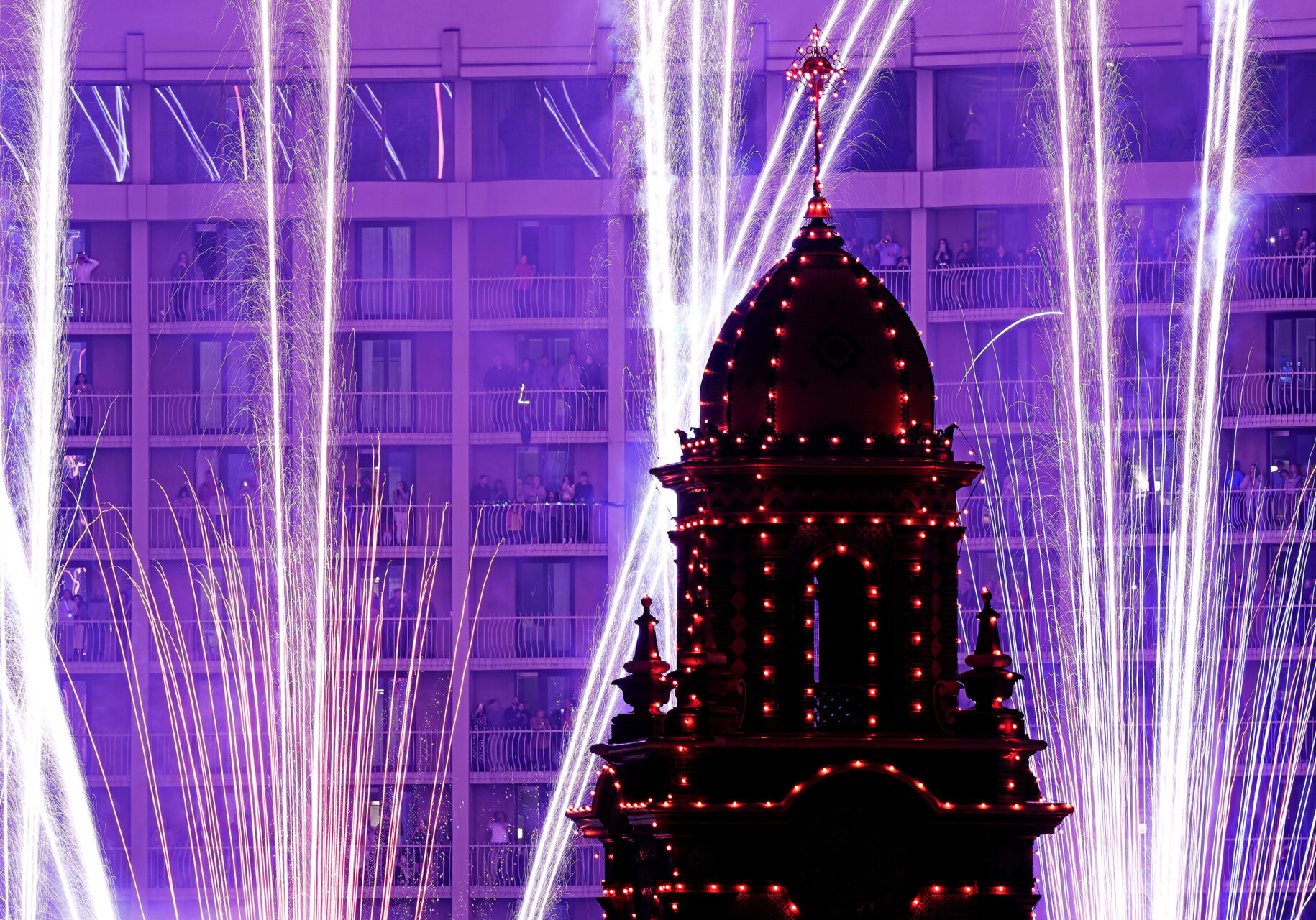 People watch plaza lighting ceremony in 2022