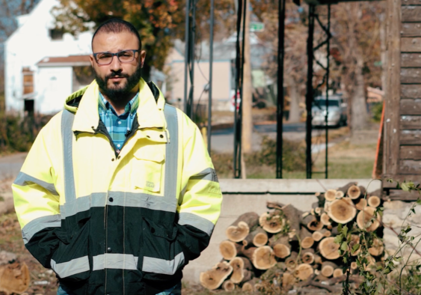 Reda Ibrahim in front of a worksite where he is building an affordable, energy-efficient home in Kansas City’s Lykins neighborhood. (Courtesy of Mercy in the City)