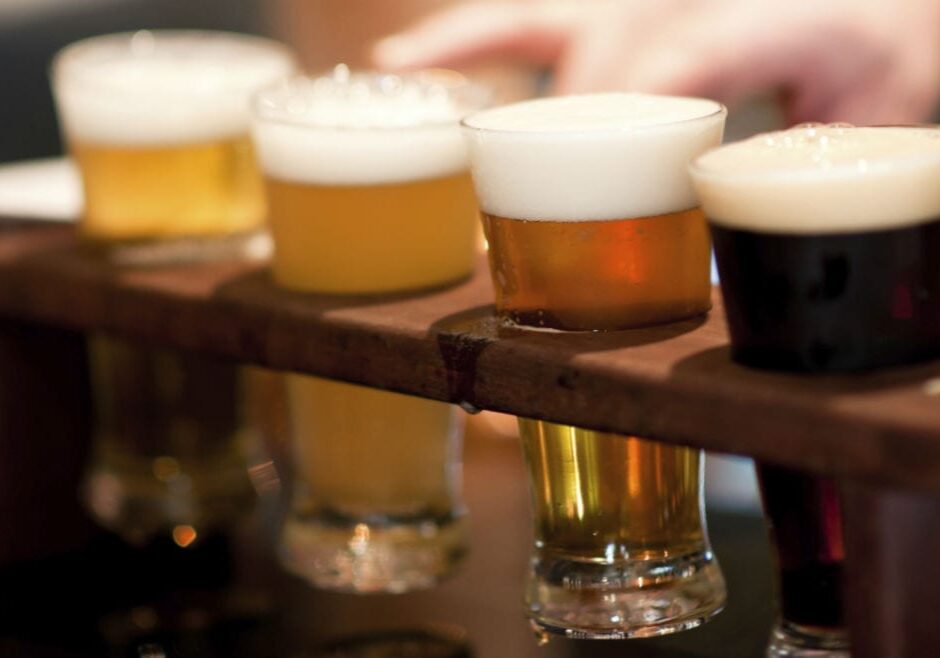 A flight of four beers.