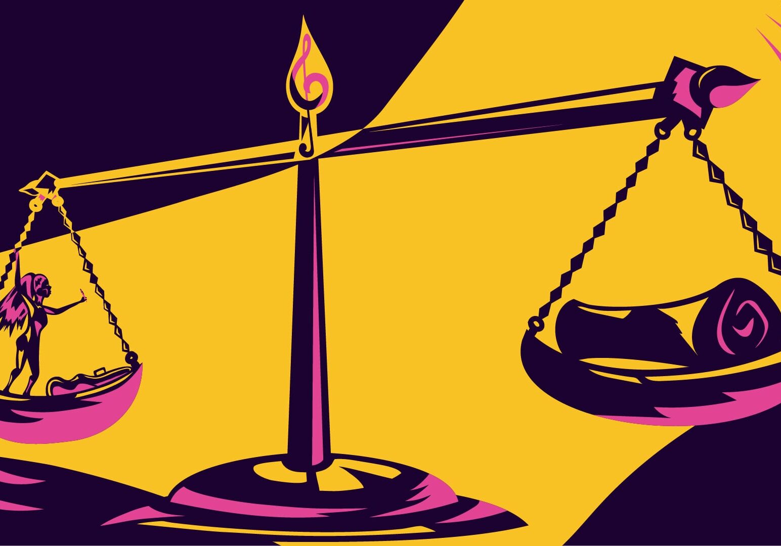 a female rocker on the scales of justice