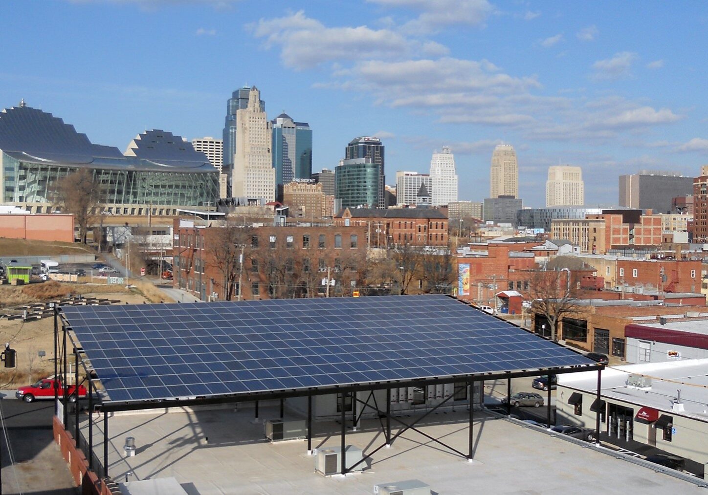 Solar panels in downtown Kansas City.