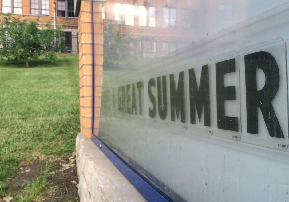 Picture of marquee sign in front of school