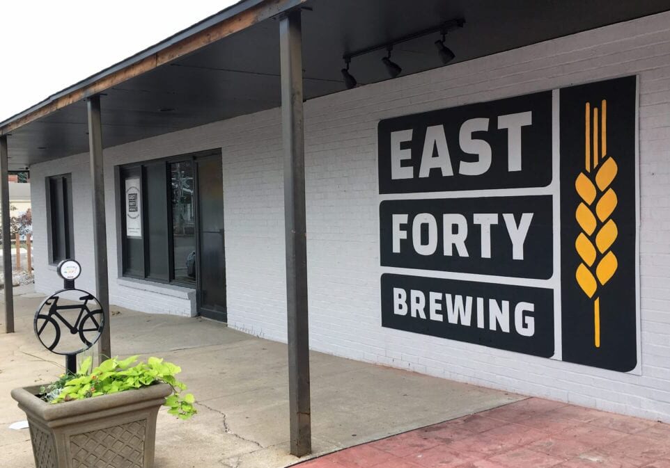 Front entrance of East Forty Brewing.