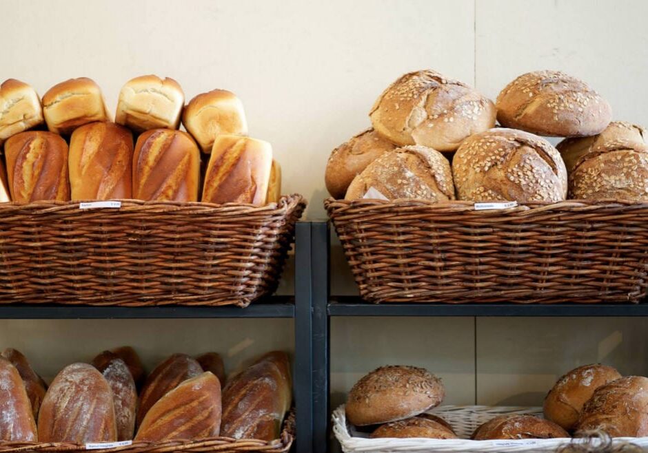 A shot of bread in bins.