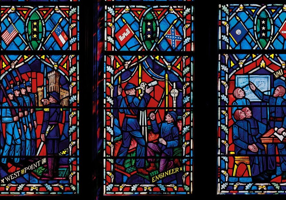 Stained glass windows with Confederate Flags